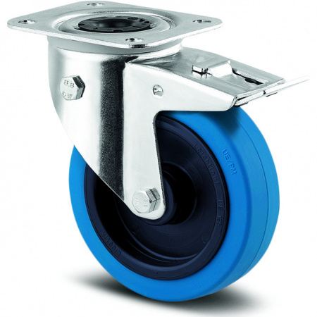 Blue Wheel zwenkwiel met rem 100mm