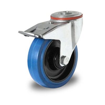 Blue Wheel zwenkwiel 100mm geremd met 1 gats montage